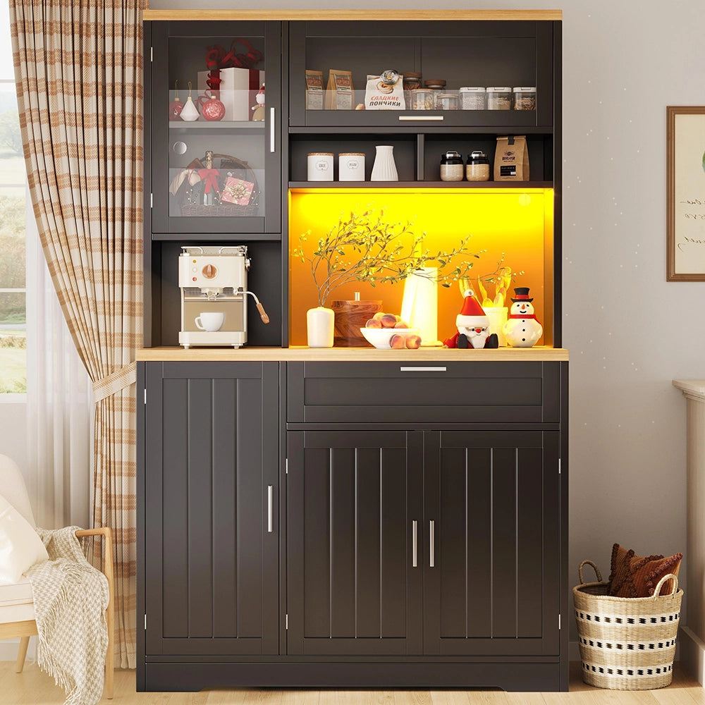 Armadio cucina alto con illuminazione LED - Xylo - 104x40x180 cm - bianco/nero