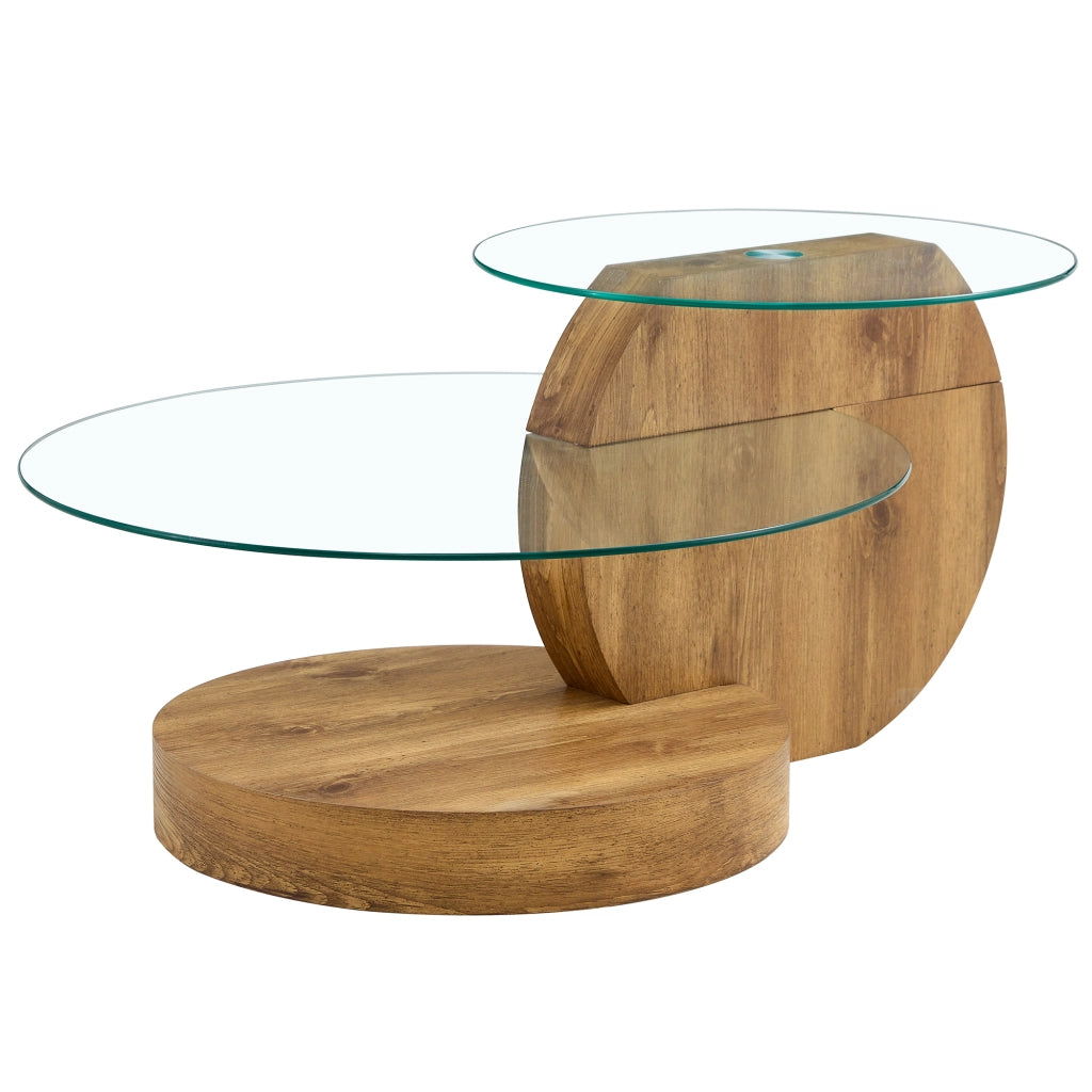Tavolino da caffè moderno in vetro temperato e MDF con design multilivello