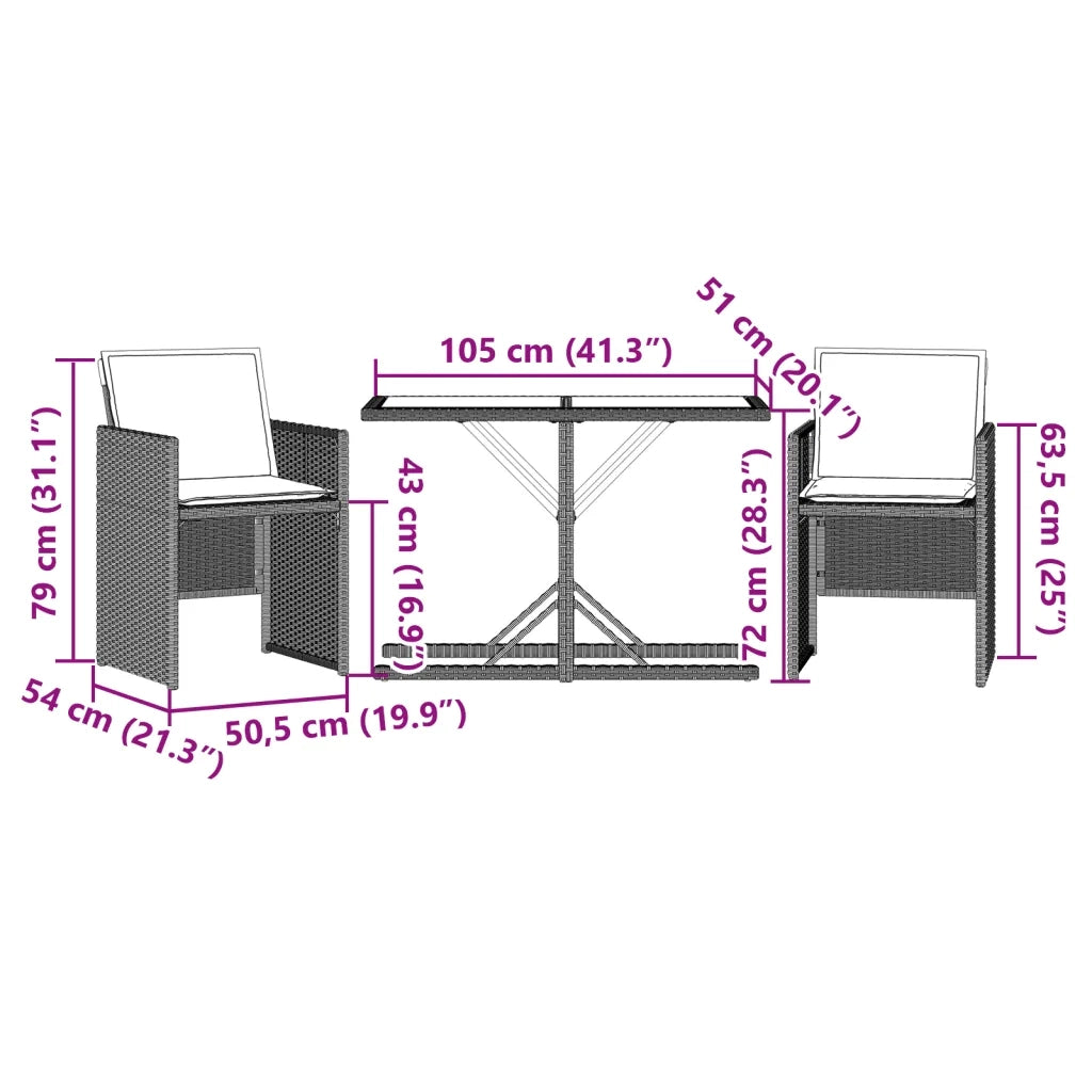 Set da Bistrò 3 pz con Cuscini Grigio Chiaro in Polyrattan 365070