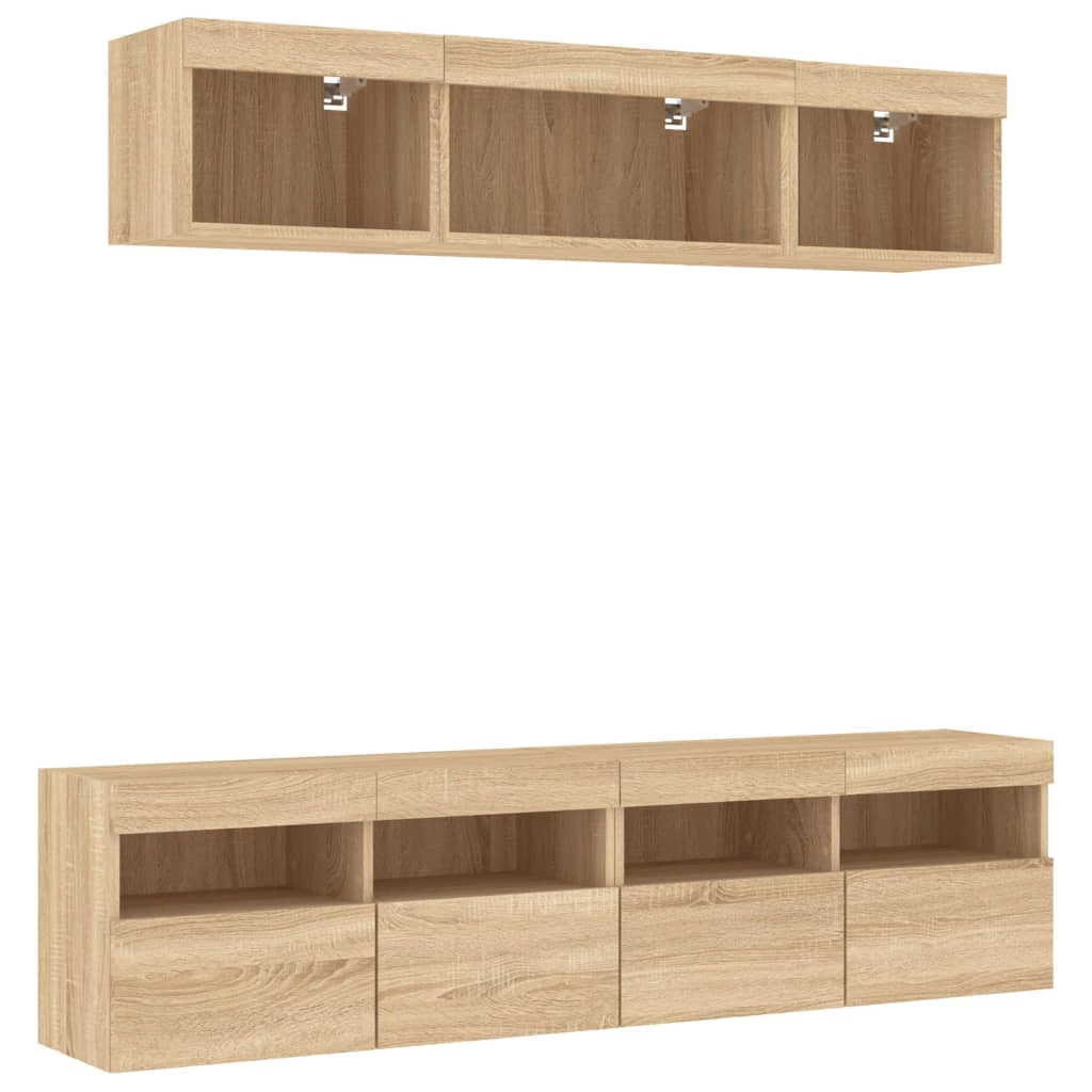 Mobile TV multimediale mensola TV credenza mobile TV sala da pranzo soggiorno camera da letto con illuminazione a LED 5 pezzi legno ingegnerizzato rovere Sonoma marrone 02_0029420