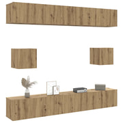 Set Mobile TV 6 pz-Credenza per TV Montato a Parete Rovere in Legno Multistrato 177589