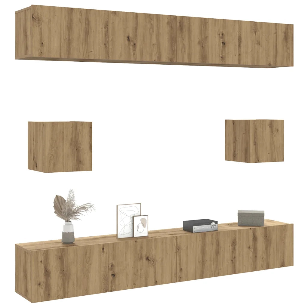 Set Mobile TV 6 pz-Credenza per TV Montato a Parete Rovere in Legno Multistrato 177589