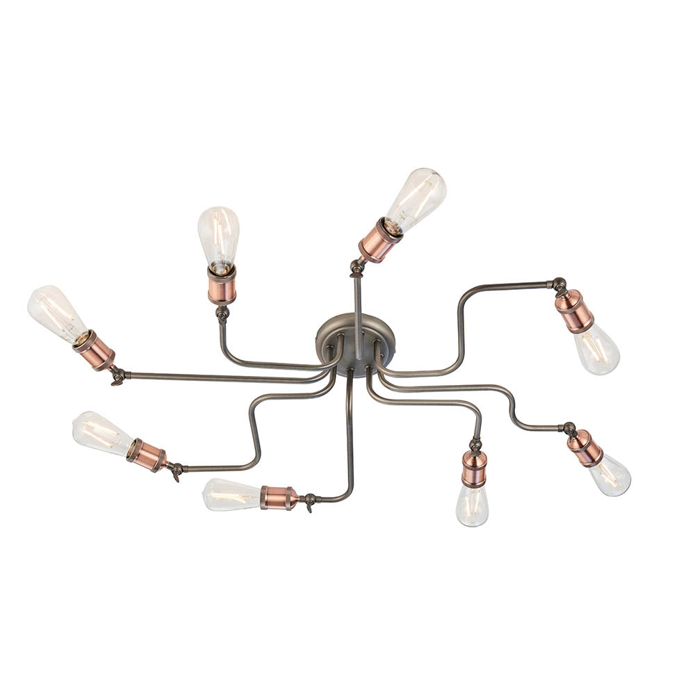 Plafoniera industriale rame anticato 8 luci E27 Endon