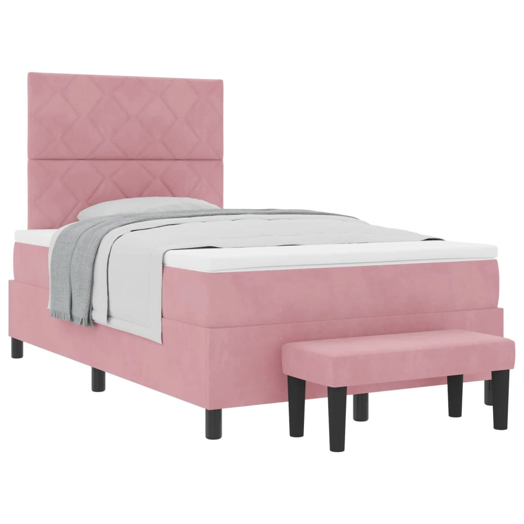 Letto a molle con materasso Rosa 120 x 190 cm Velluto