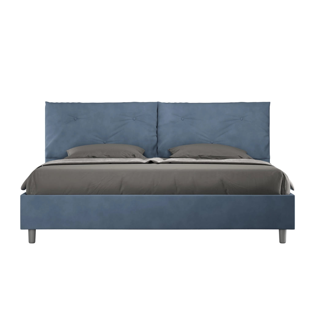 BS COM Letto matrimoniale king size con rete imbottito 200x200 microfibra blu