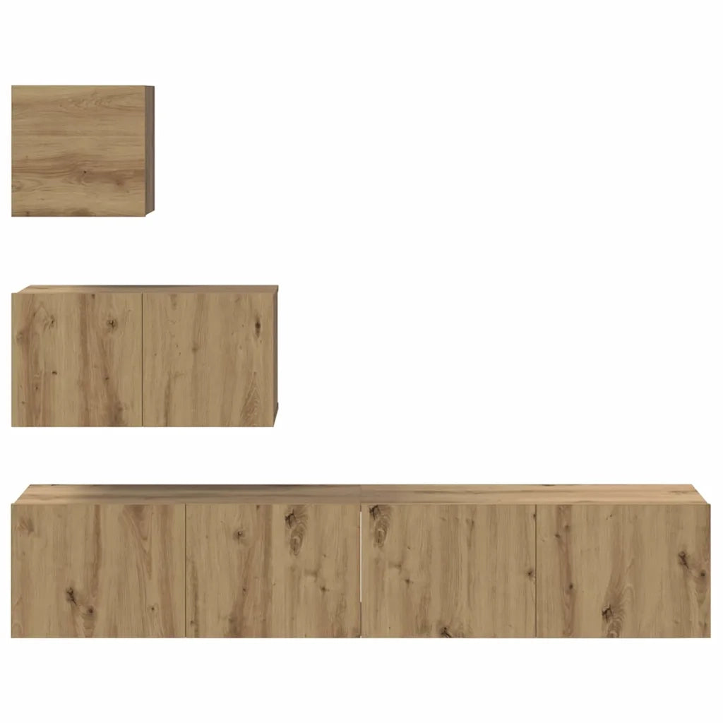 Set mobile TV 4 pz | Armadietto TV | Mobile Porta TV Rovere artigianale Legno multistrato