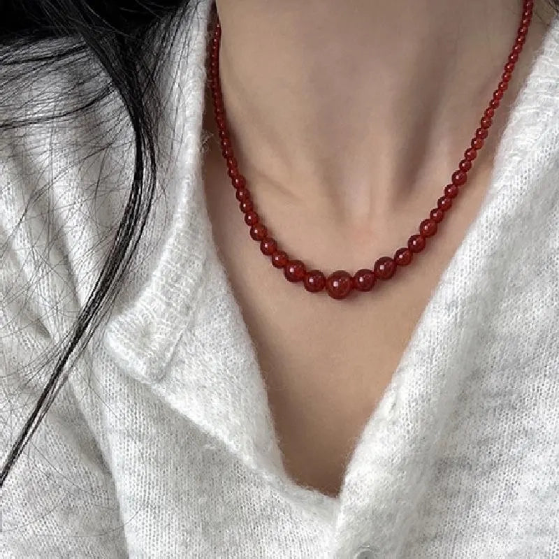 Collana vintage in agata rossa fatta a mano, regalo di Natale per donna, regalo di compleanno