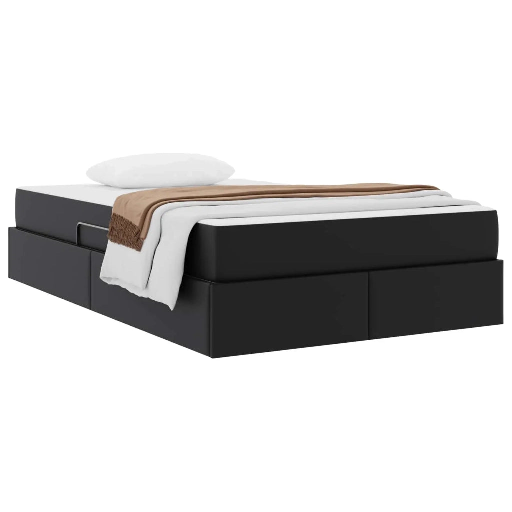Letto con contenitore e materasso 2 pcs Nero Pelle