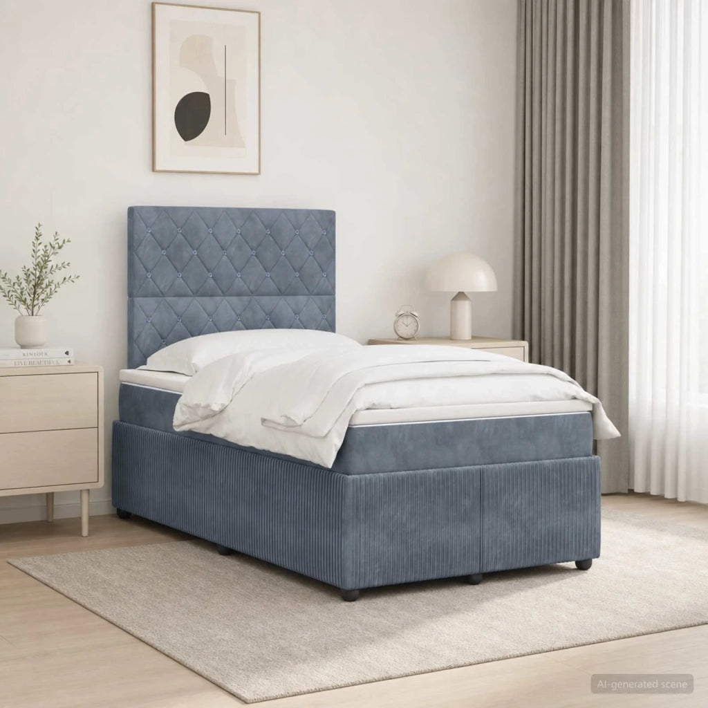 Letto Box Spring LED con Materasso Grigio Scuro 120 x 190 cm 3456024