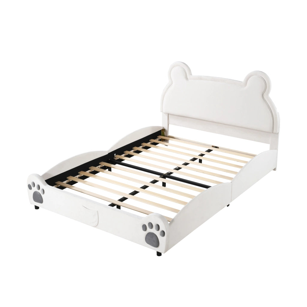 LETTO PER BAMBINI A FORMA DI ORSO 140x200 cm IMBOTTITO BIANCO