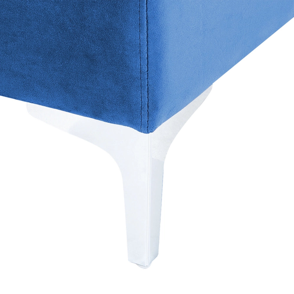 Divano ad angolo a 1 posto in velluto blu marino Modulo con gambe in metallo argento Stile glamour