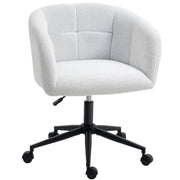Sedia da ufficio imbottita con rivestimento in peluche, design a vasca, sedia da scrivania con ruote, base in acciaio, crema+nero