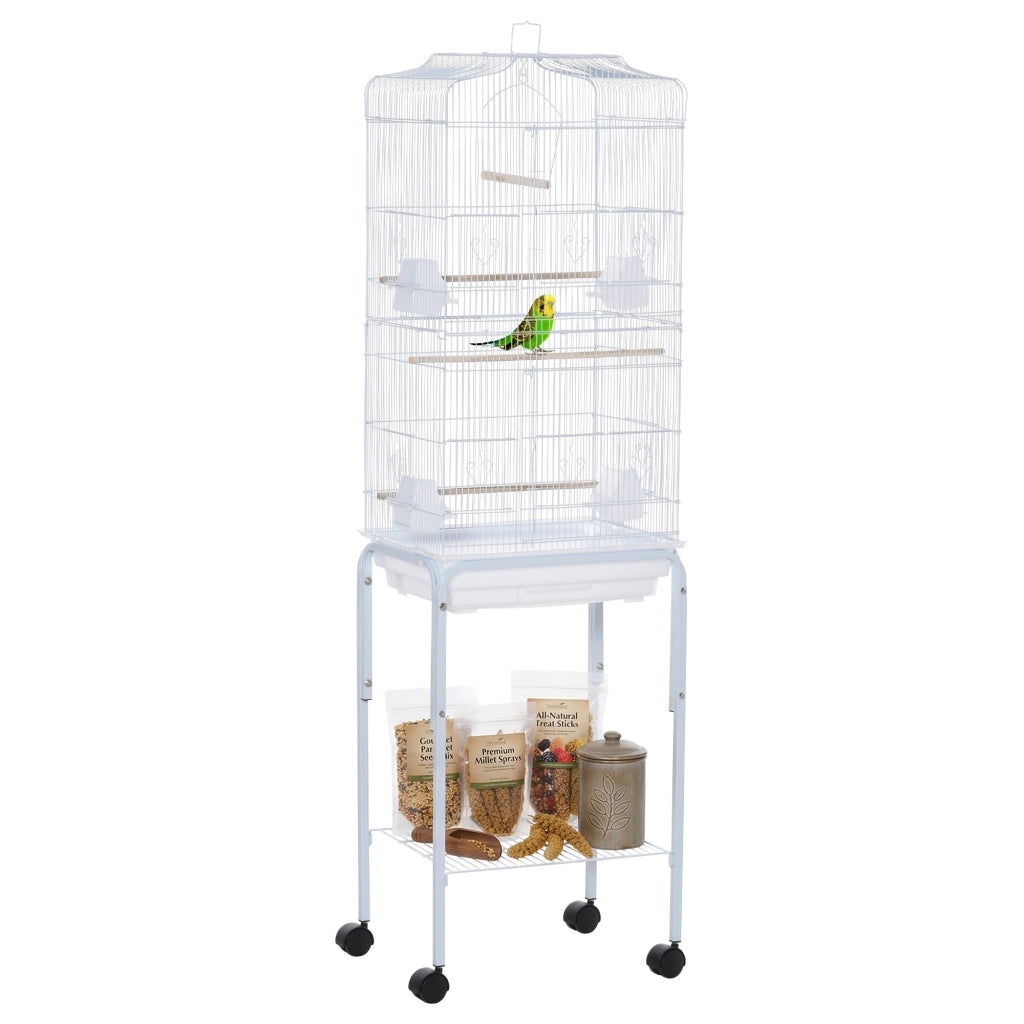 Gabbia per uccelli con ruote e ripiano ¨C zephmum ¨C bianco 46.5x36x157 cm