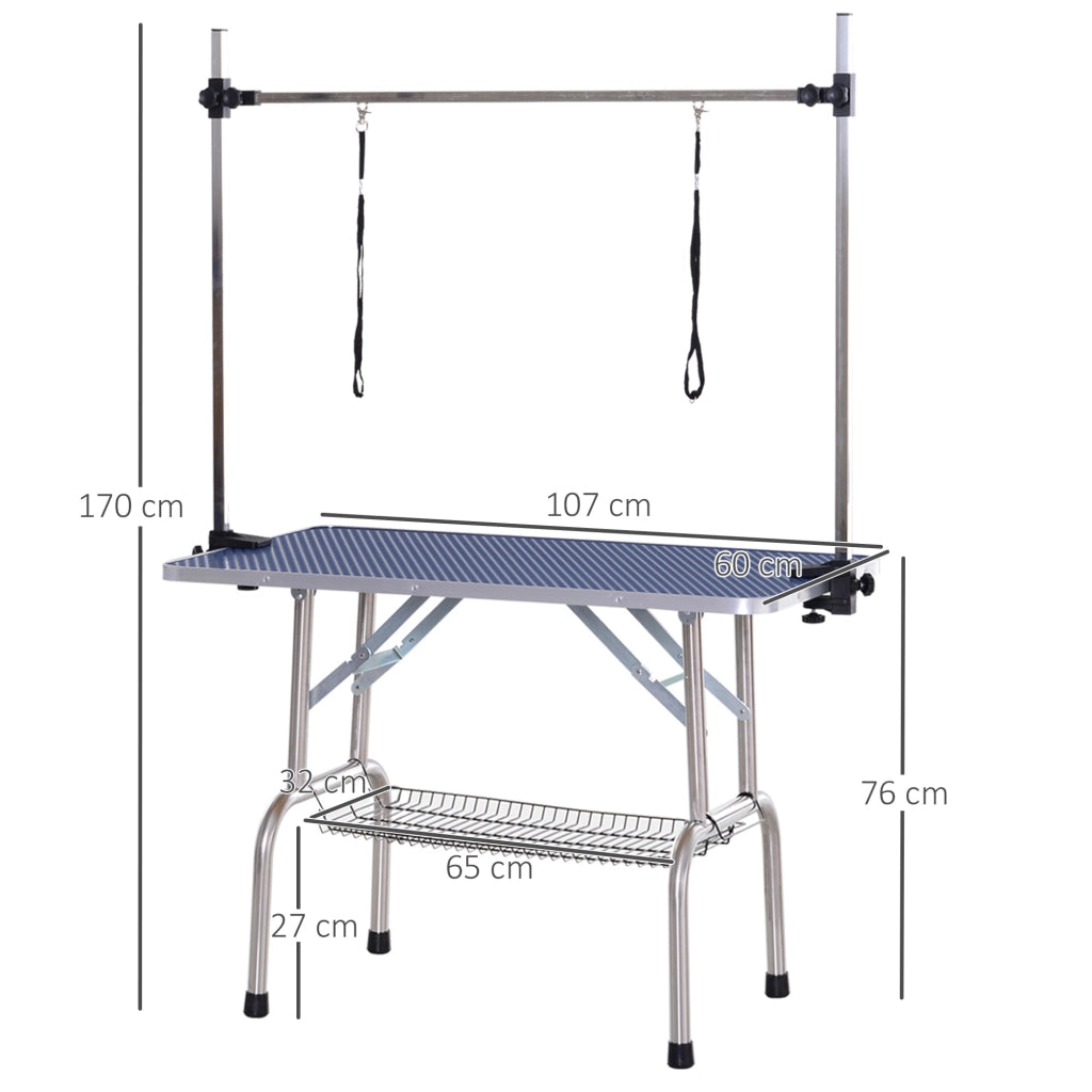 Tavolo da toelettatura per animali pieghevole con scaffale ¨C zephmum ¨C acciaio 107x60x170 cm