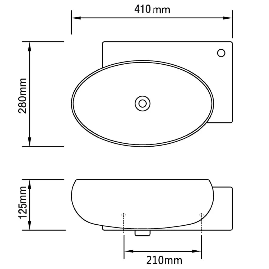 Lavello Ceramica con Foro Rubinetto e Troppo-Lavandino-Lavabo Pieno Bianco