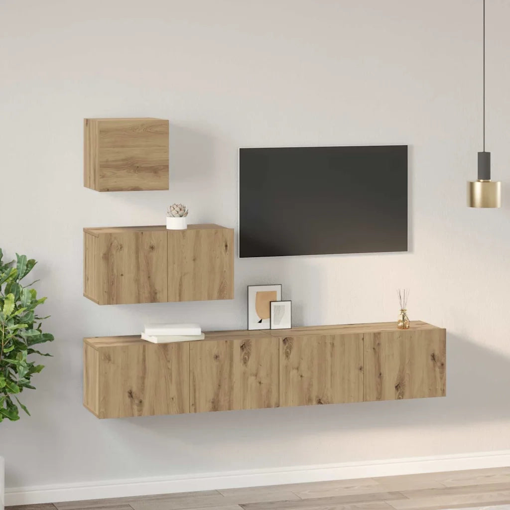 Set mobile TV 4 pz | Armadietto TV | Mobile Porta TV Rovere artigianale Legno multistrato