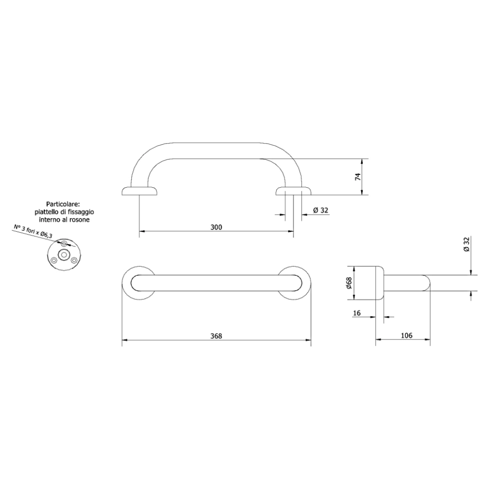 Maniglione lineare per bagno 30cm