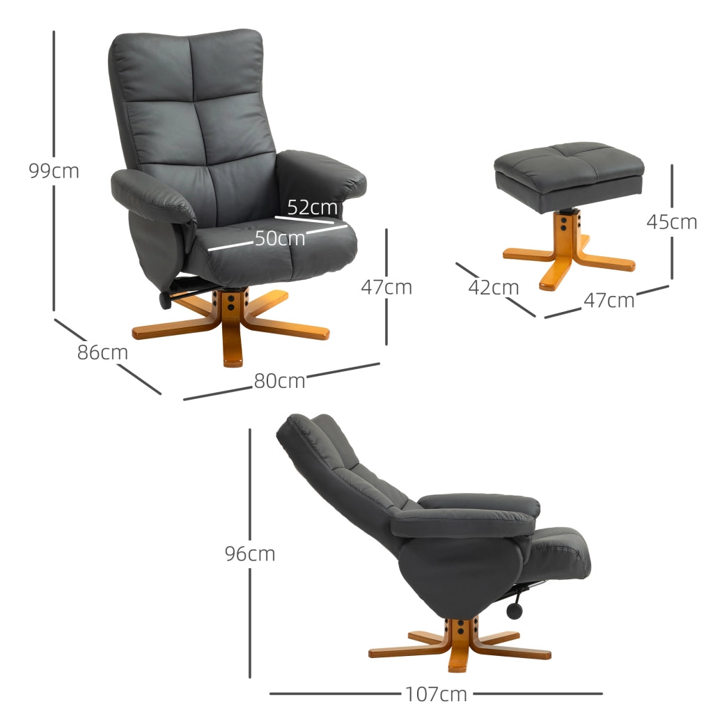 POLTRONA Reclinabile Girevole con Hocker, Set da 2 pezzi, Grigio scuro