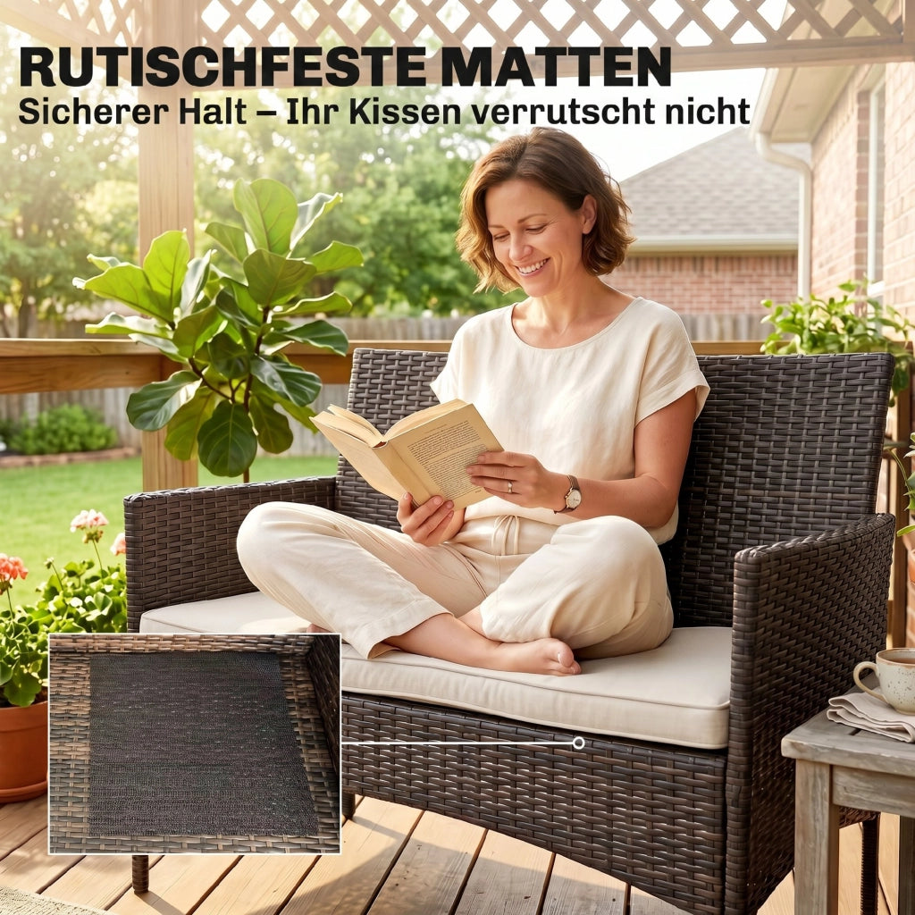Divano 2 posti in rattan per giardino ¨C Minimal ¨C Tessuto khaki, struttura in acciaio