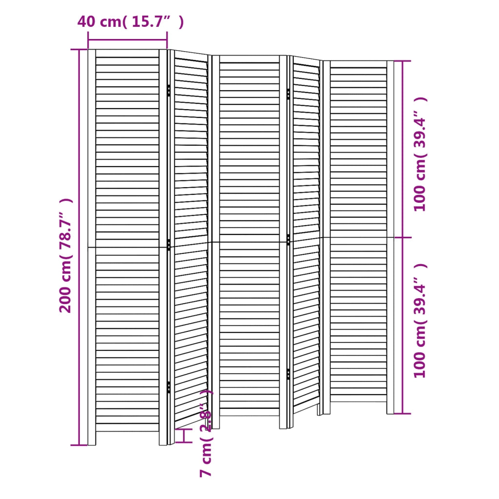 Divisorio Ambienti | Divider per stanze | Paravento 5 Pannelli Nero Legno Massello di Paulownia