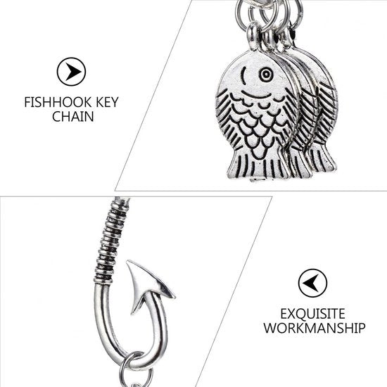 Regalo per papà - Scheda da chiave con charm di pesce argentato - Anello da chiave per uomo
