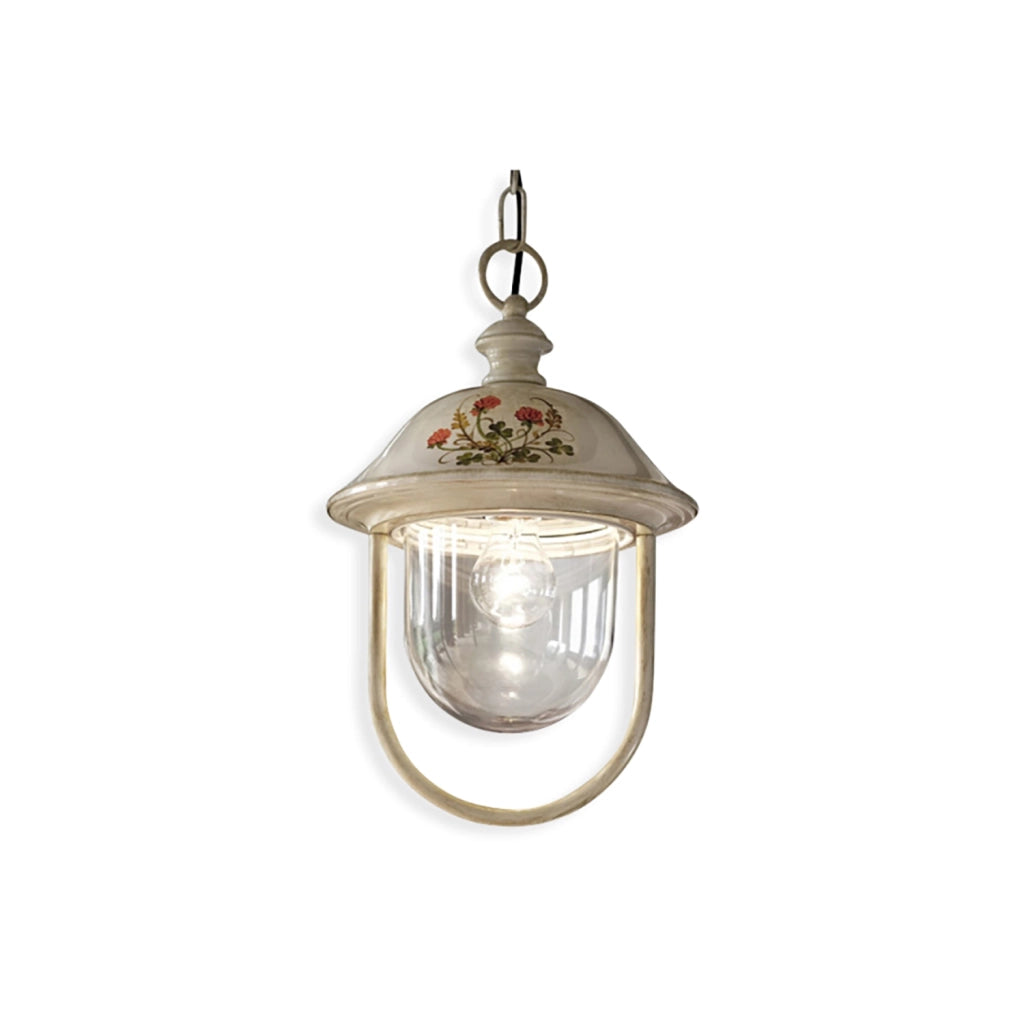 Sospensione Esterno Classica Bari Metallo Ceramica Bianco Sfumato Oro 1 Luce E27