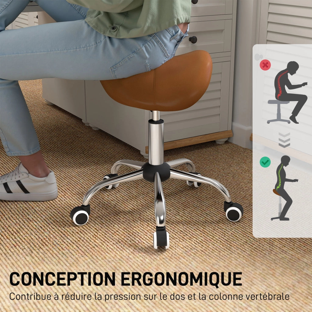 Sgabello da Lavoro Regolabile ¨C Xylo ¨C Altezza 49-61cm Marrone con Rotelle