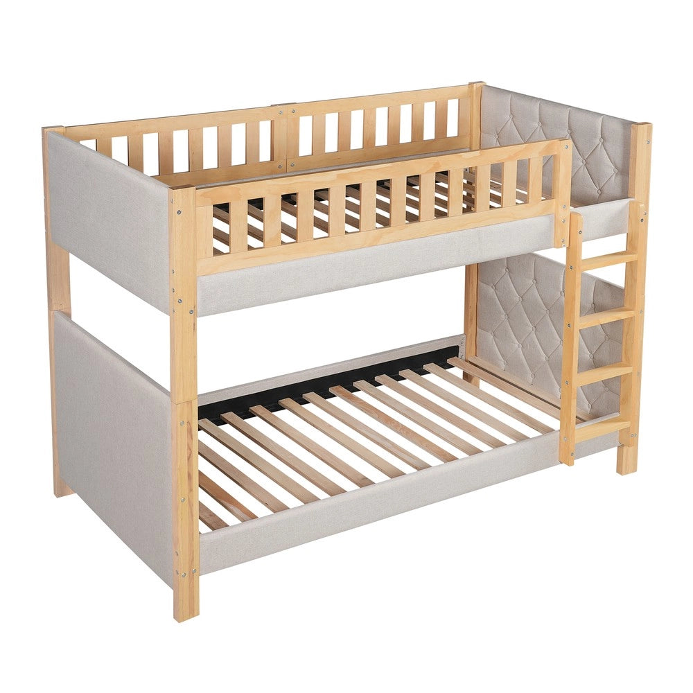 Letto a Castello Bambini con Scala ¨C Xylo ¨C Legno, Grigio e Naturale, 90x200