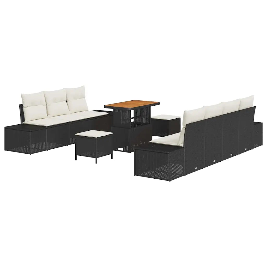 Set Divano da Giardino con cuscino 10 pcs Nero Poly Rattan