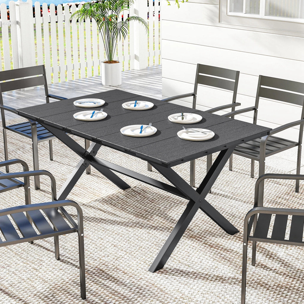 Tavolo da pranzo rettangolare per esterno effetto legno 150x90x74 cm ¨C Xylo ¨C Nero