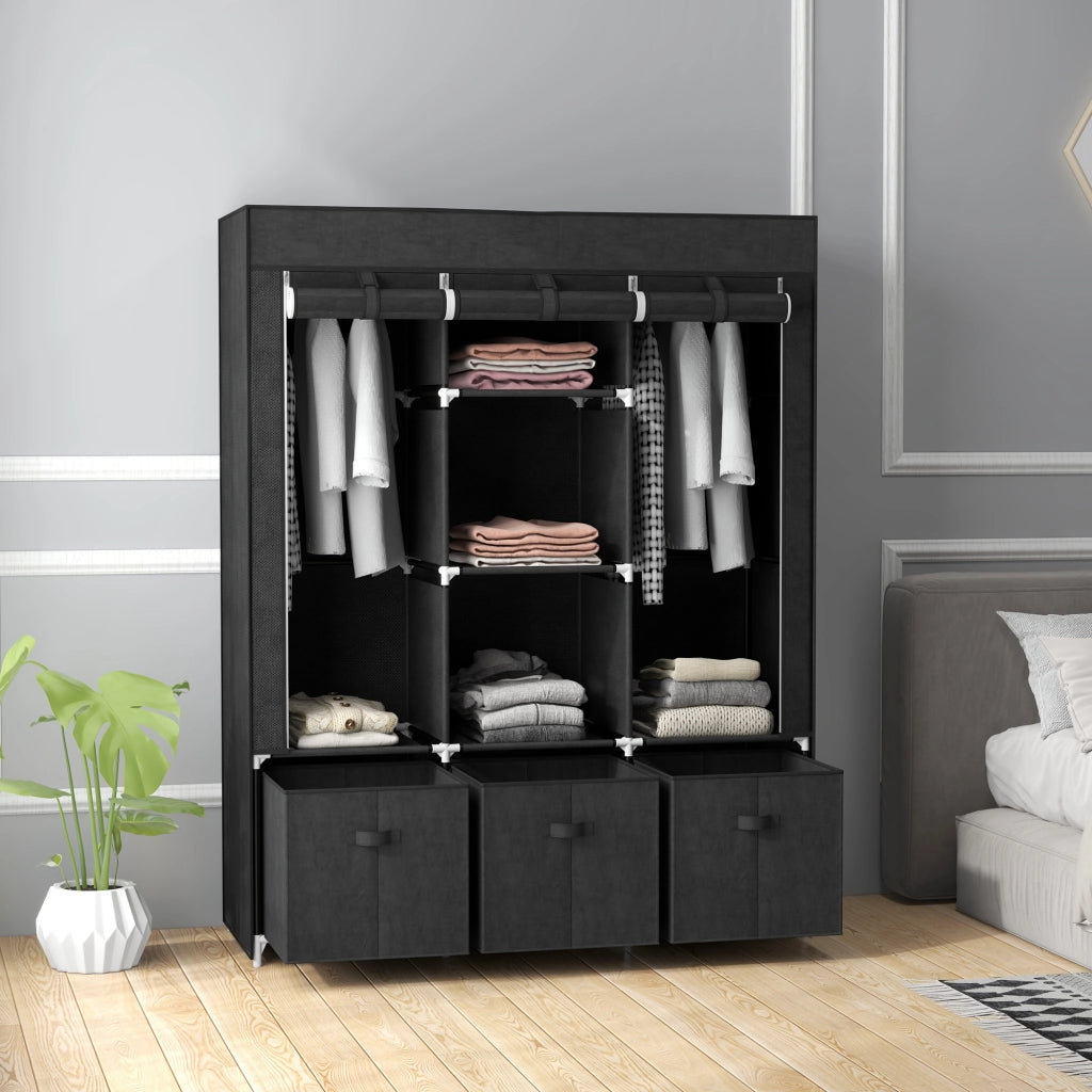 Armadio in tessuto con cassetti ¨C Minimal ¨C Nero 125x43x162,5 cm