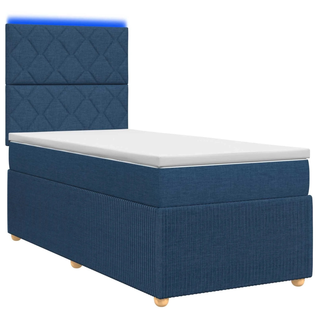 Letto Box Spring LED con Materasso Blu 90 x 200 cm Tessuto 3455782