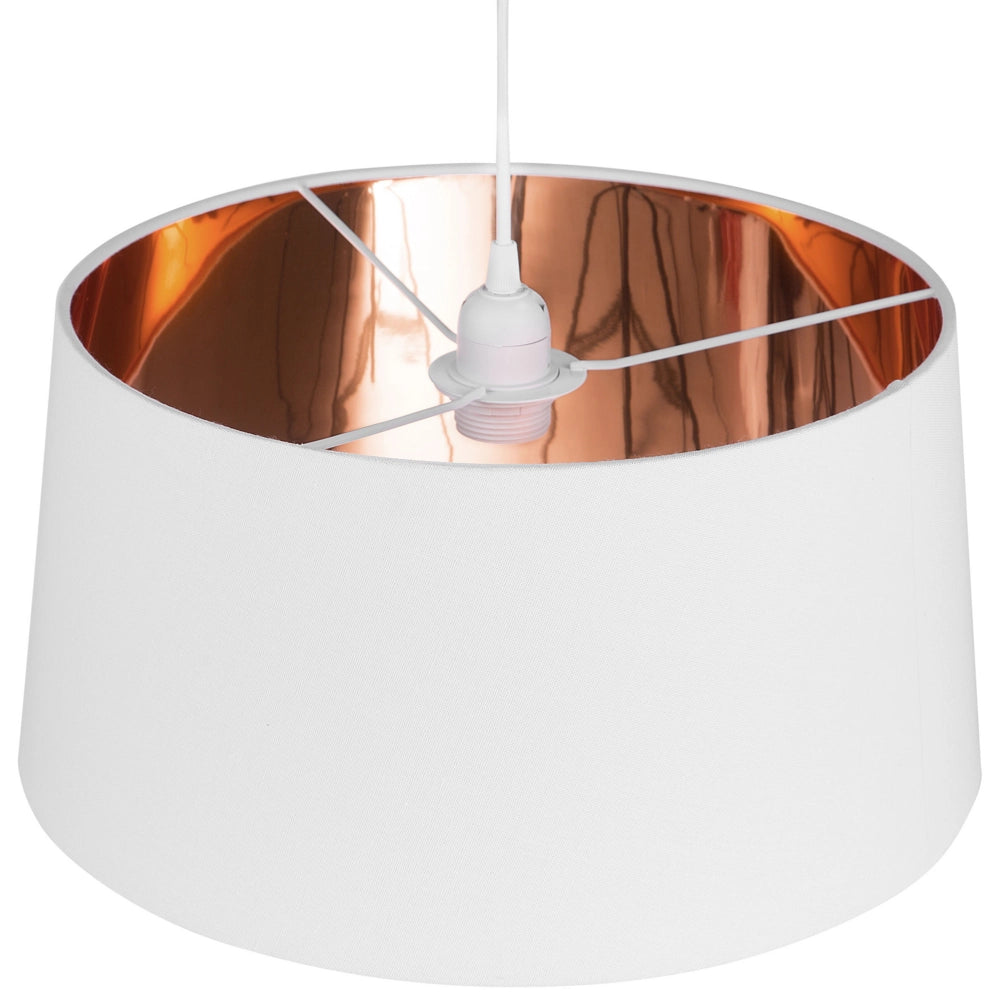 Lampada a Sospensione in Tessuto Bianco e Rame Forma Campana Moderna