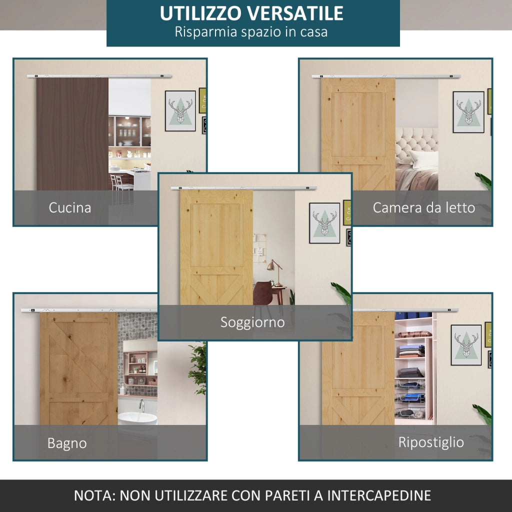 Kit Porta Scorrevole ¨C Xylo ¨C Metallo con Guida e Accessori 186 cm