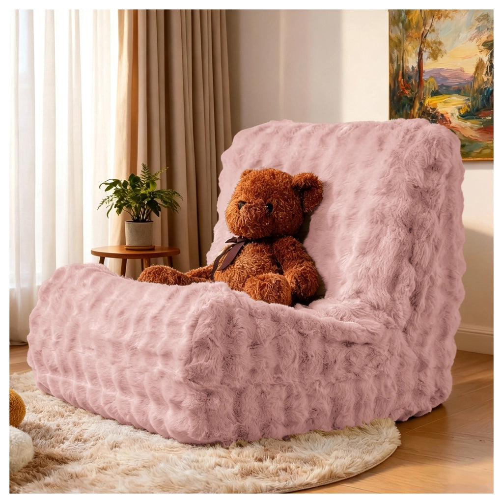 Poltrona pouf con schienale ergonomico e imbottitura ad alta resilienza per soggiorno in flanella rosa