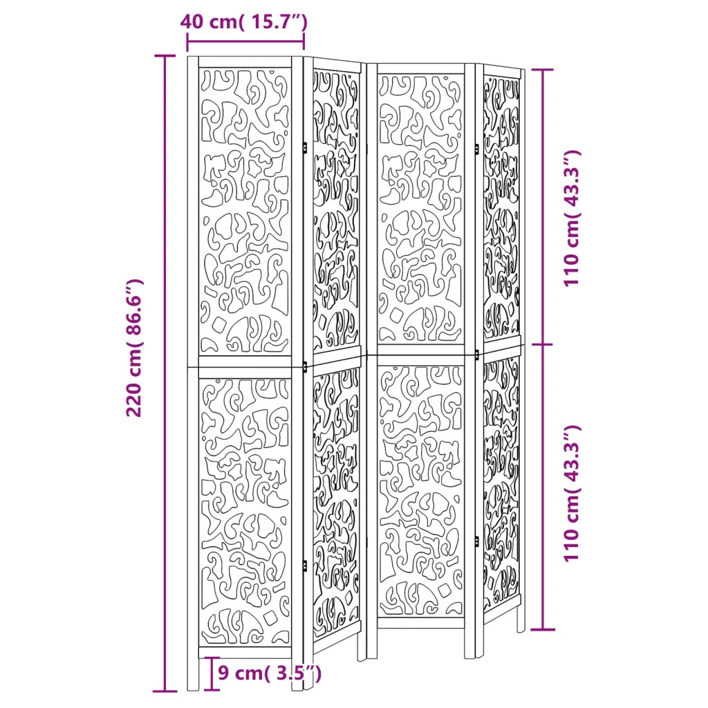 Divisorio Ambienti | Divider per stanze | Paravento 4 Pannelli Nero Legno Massello di Paulownia