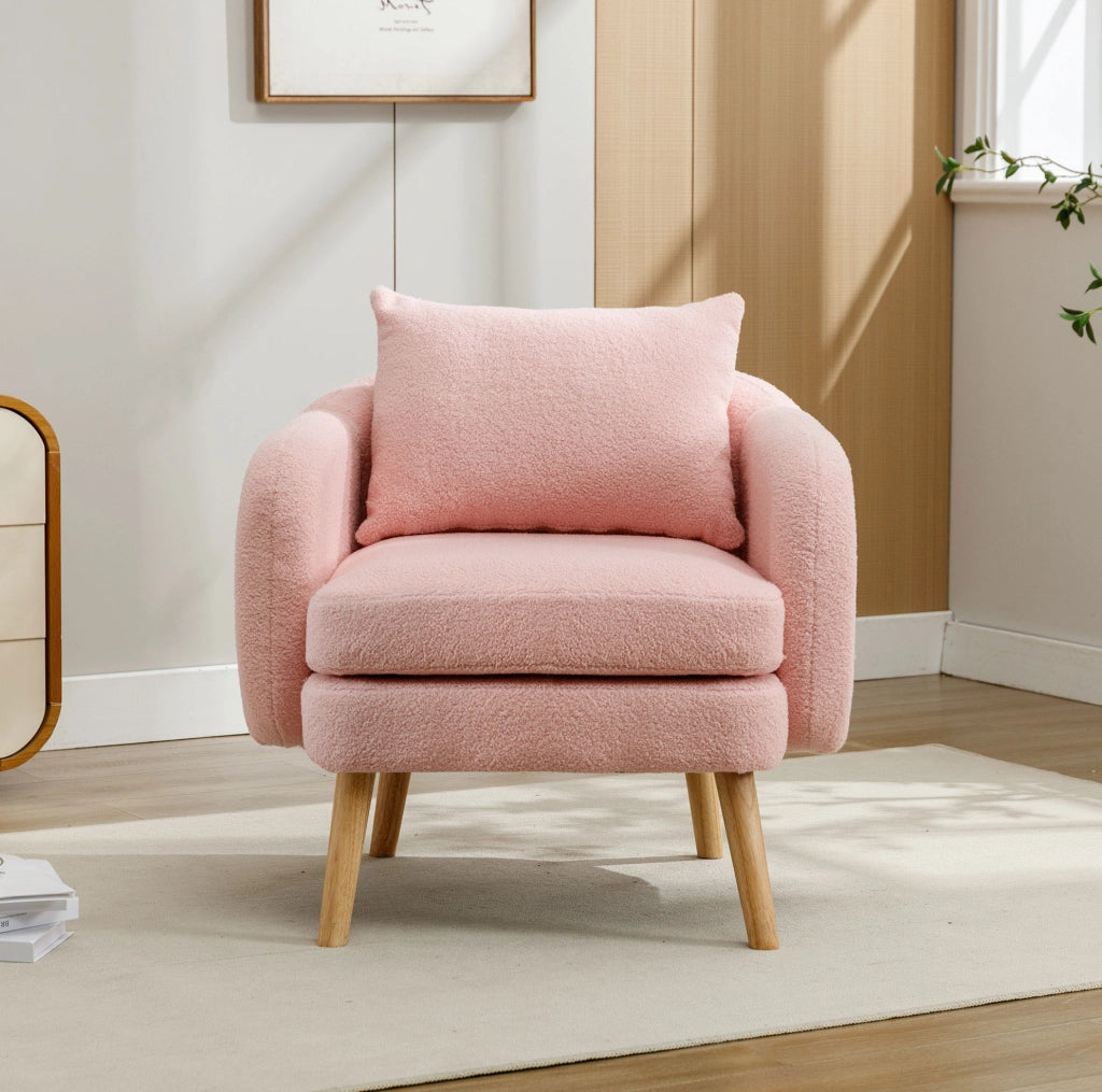Poltrona 1 posto con cuscino di sostegno in tessuto teddy rosa