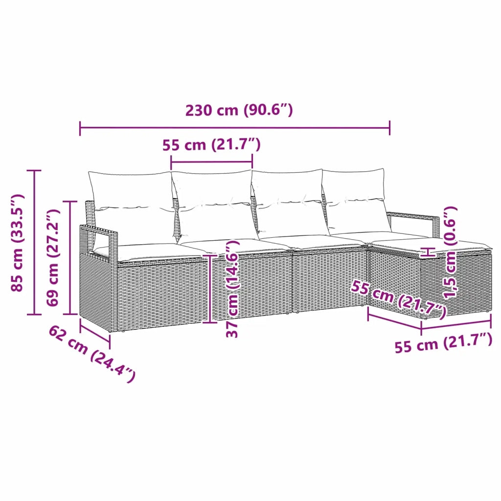 Set di divani con cuscino 5 pcs Marrone polyrattan 3346344