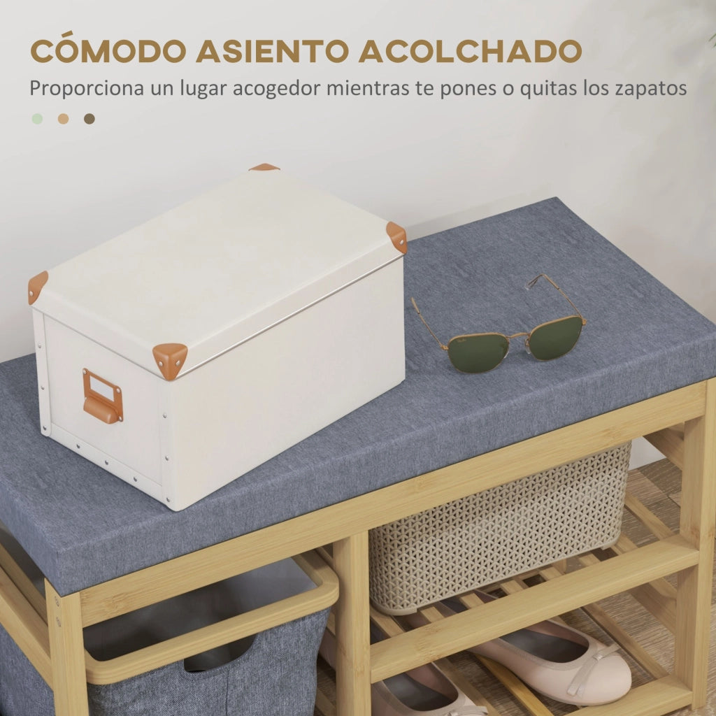 Scarpiera con Seduta ¨C Minimal ¨C Legno Naturale 69x30x45 cm
