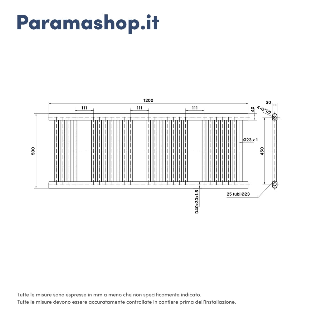 Termoarredo scaldasalviette 1200x500 cromato interasse 450 | Antares
