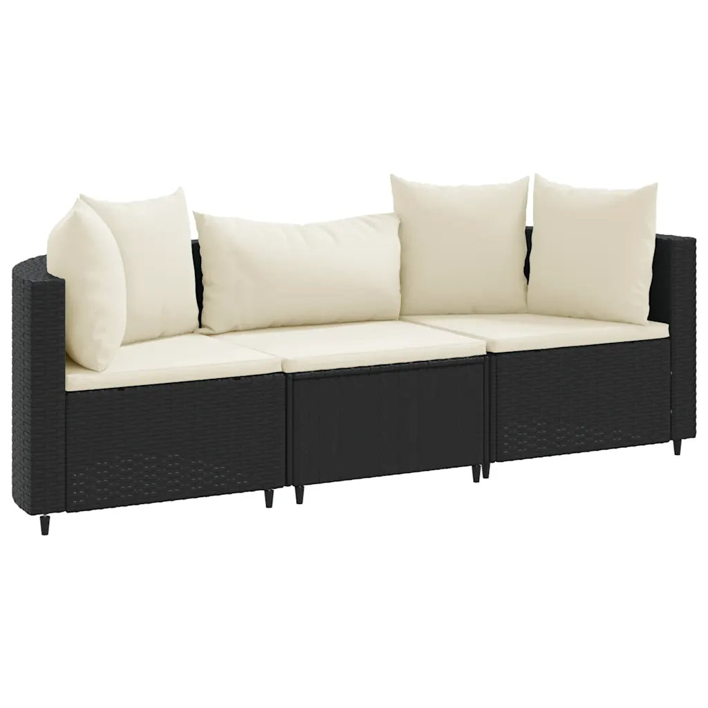 Set Divani da Giardino 3 pz con Cuscini in Polyrattan Nero
