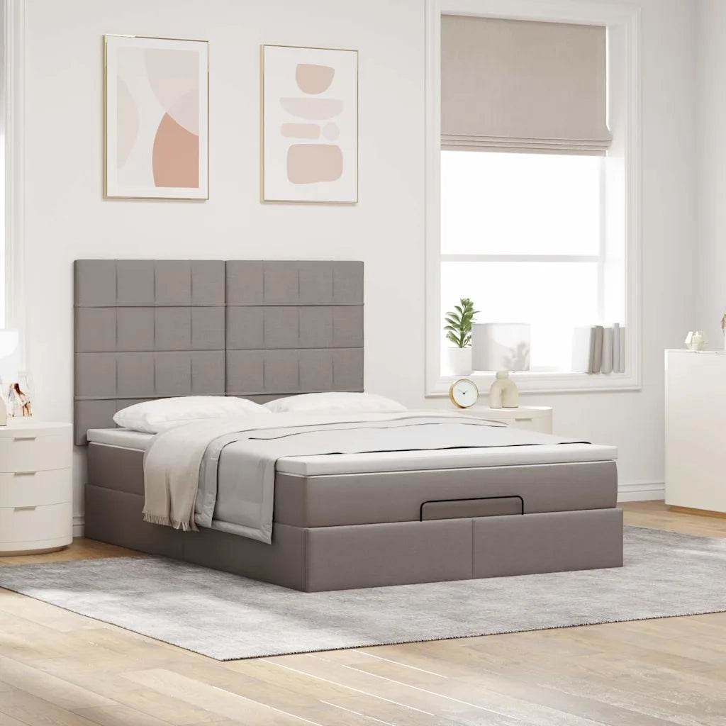Struttura Letto Pouf con Materasso Tortora 140x190 cm Tessuto 3314007
