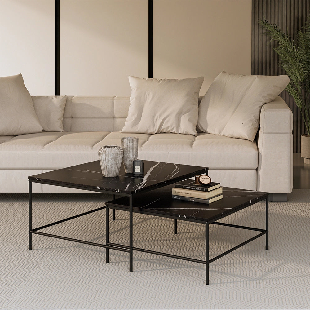 Vicco Tavolino da divano Nero 80 x 80 cm 2 parti