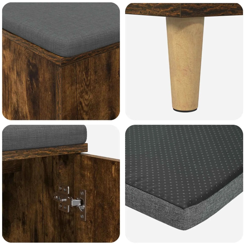 Panca per ingresso con cuscino-Sgabello-Panca da Corridoio Rovere fum¨¦ 60 x 38 x 46 cm 110608