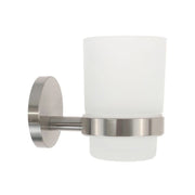 Trade Shop - Porta Spazzolini Da Denti In Acciaio Satinato Con Bicchiere Vetro Satinato Bagno 87906 -