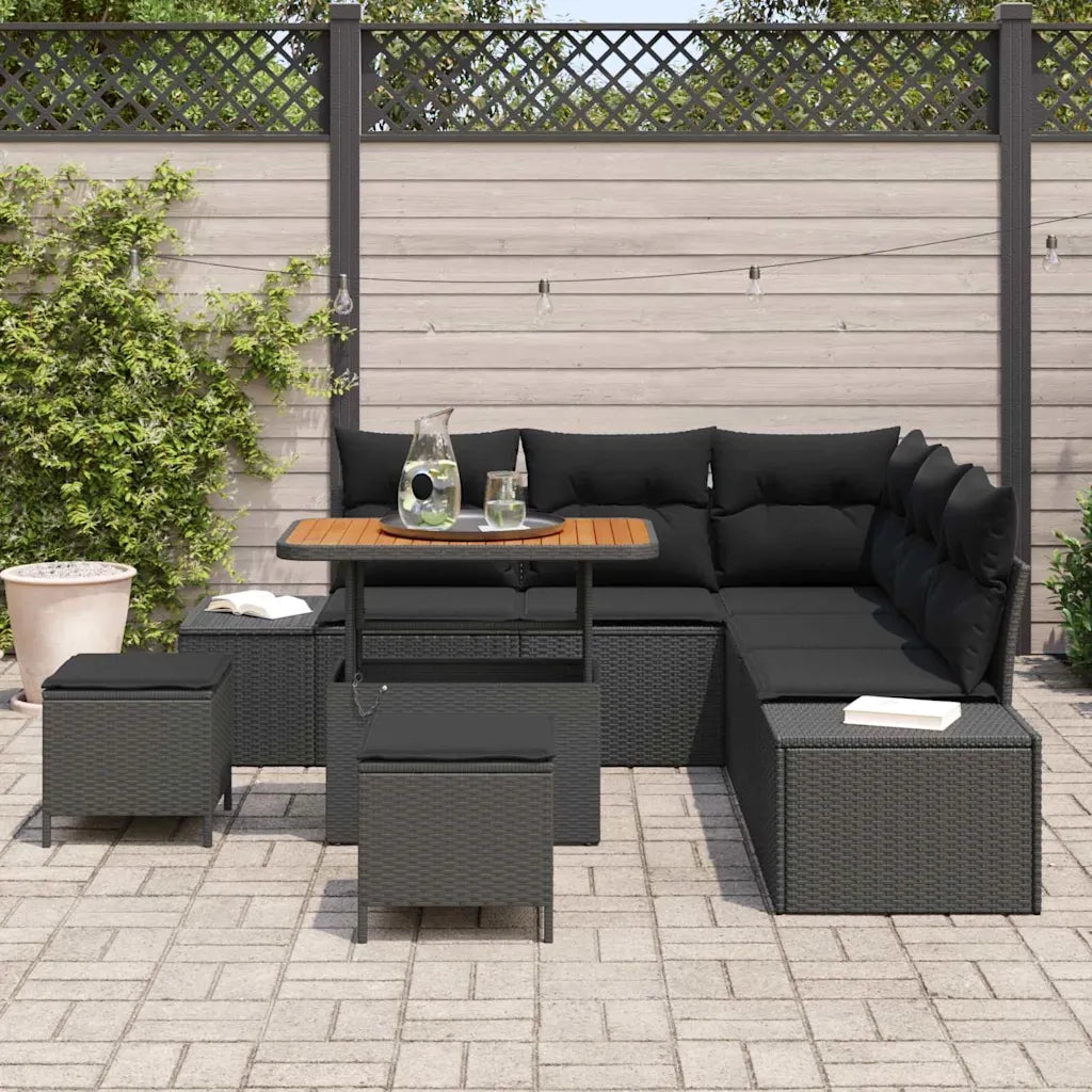 Set Divano da Giardino con cuscino 8 pcs Nero Poly Rattan 3364734