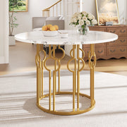 Tavolo da pranzo rotondo 100x100x76 cm in MDF e metallo, colore oro e bianco