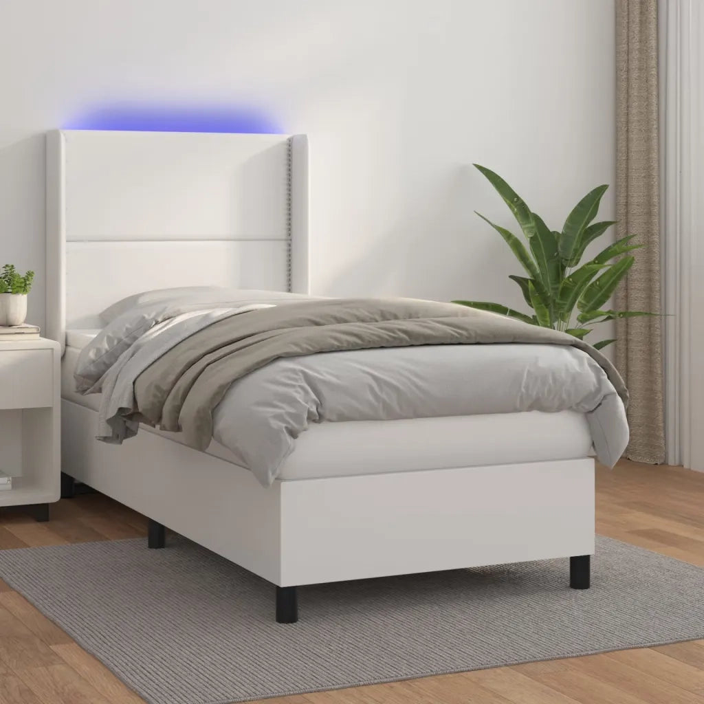 Giroletto Molle con Materasso e LED Bianco 100x200cm Similpelle 3139308