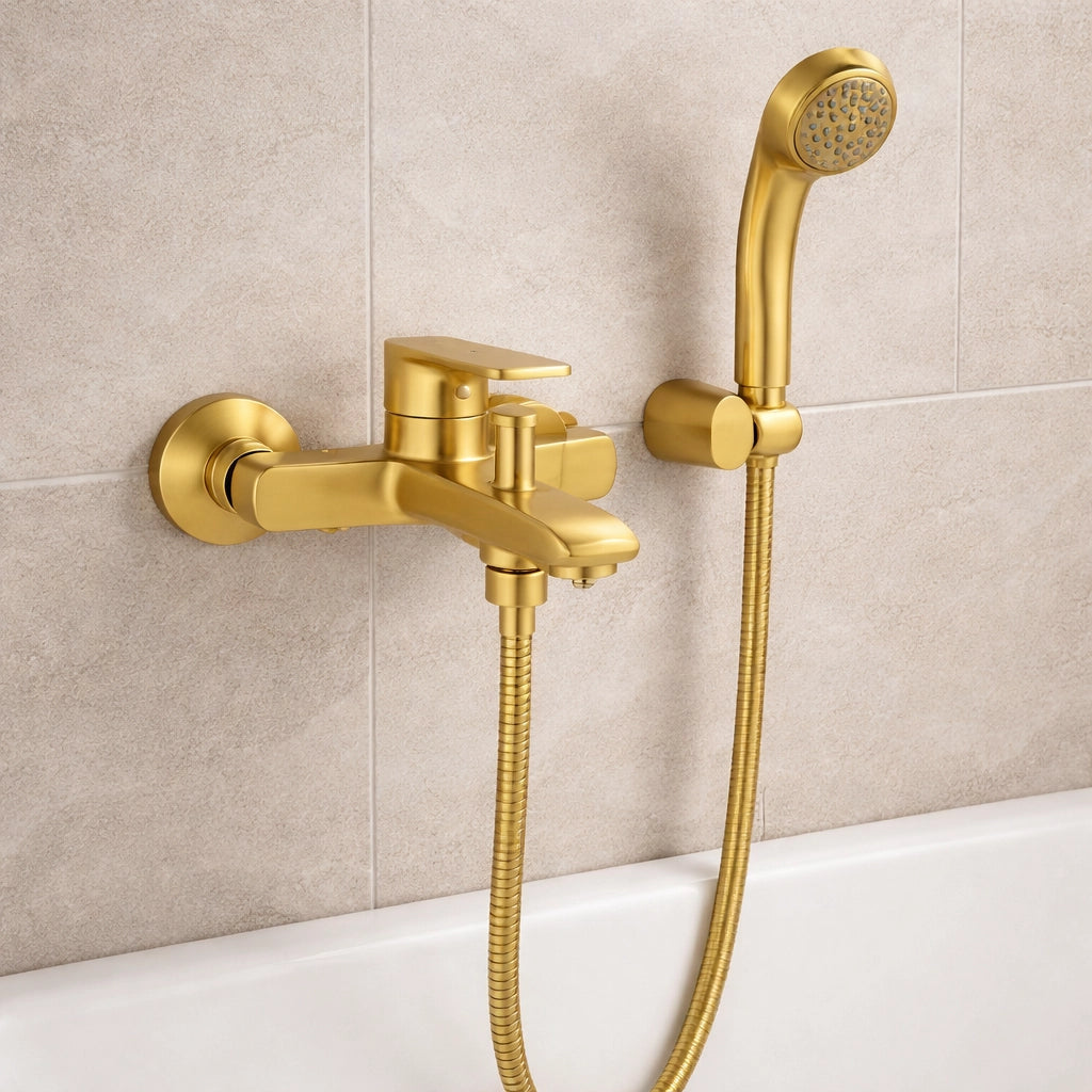 Rubinetto Miscelatore Vasca Bagno Oro Lucido da Parete + Deviatore Doccia  94019
