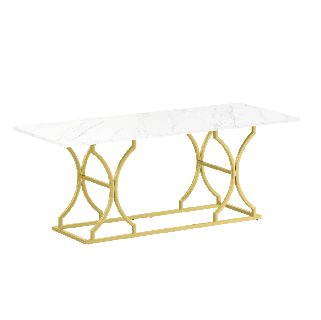 Tavolo da pranzo 200x80x76 cm; effetto marmo; resistente ad acqua e graffi; MDF; bianco oro